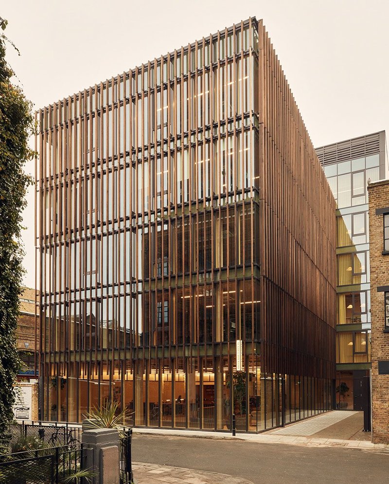 Standing 17.8m tall, the Black and White Building in Shoreditch by Waugh Thistleton Architects is the tallest mass-timber office in London.